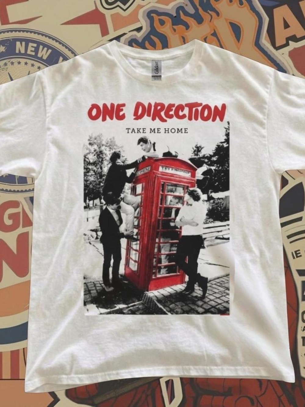 Gildan White One Direction 'Take Me Home' Graphic Tee with Red Telephone Booth